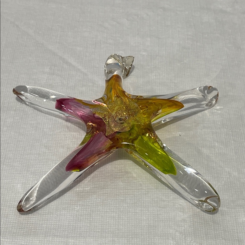 Luke Adams Glass Suncatcher 6” Star Amber Pink Gold Clear signed piece